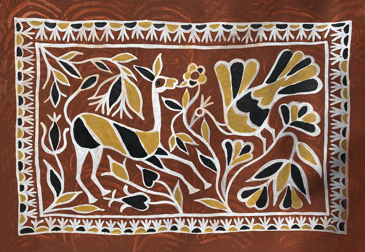 Deer and Peahen in Sohrai by Manikchand Mahto Thumbnail