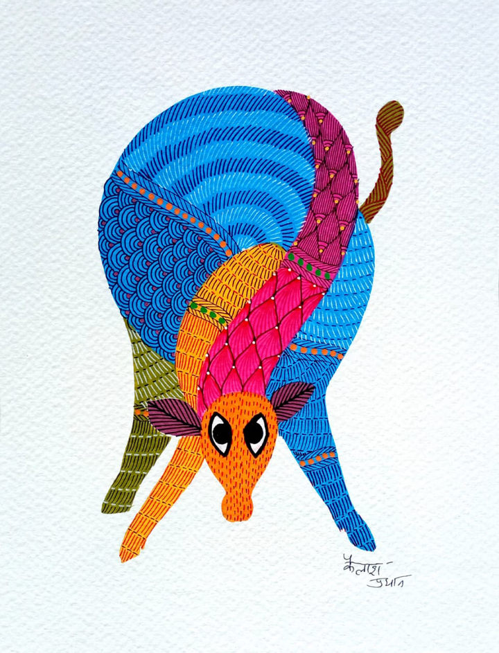 Deer in Gond Art Painting by Kailash Pradhan Thumbnail