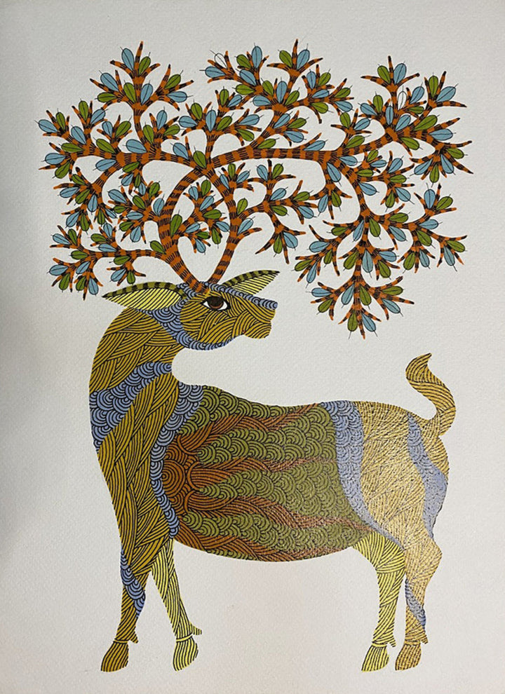 Nature in Bloom: Meticulous Deer in Gond by Venkat Shyam Thumbnail
