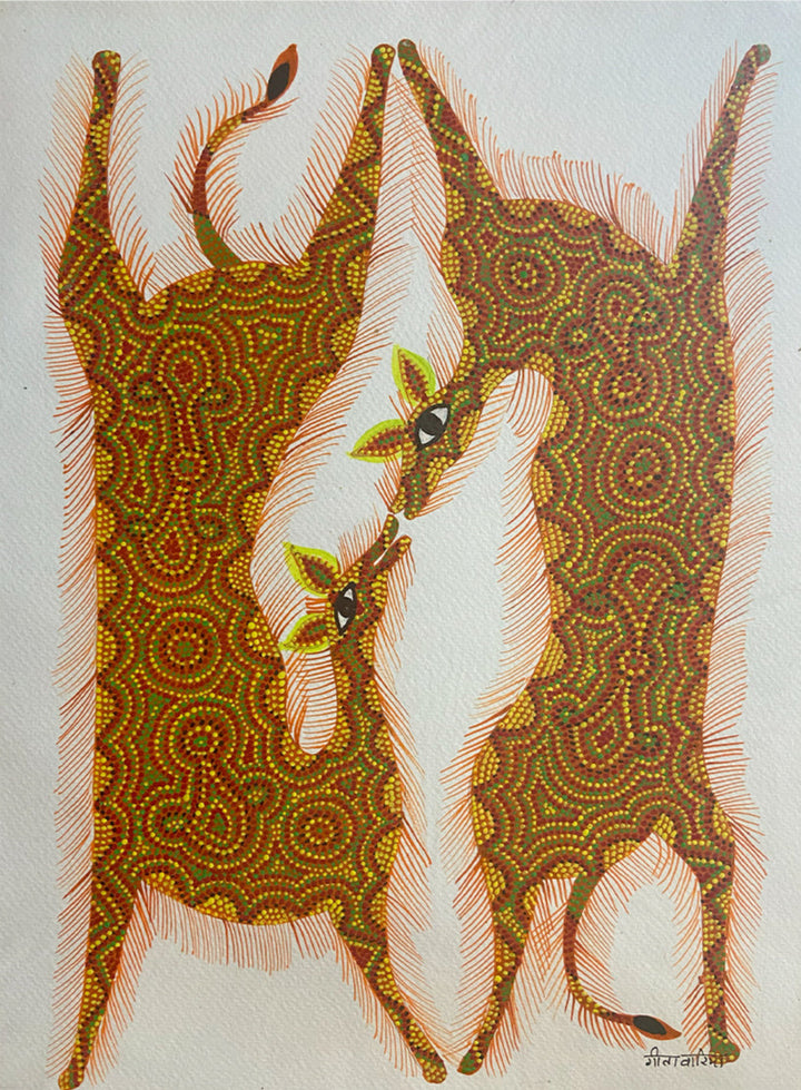 Deers, Bhil Art by Geeta Bariya Thumbnail