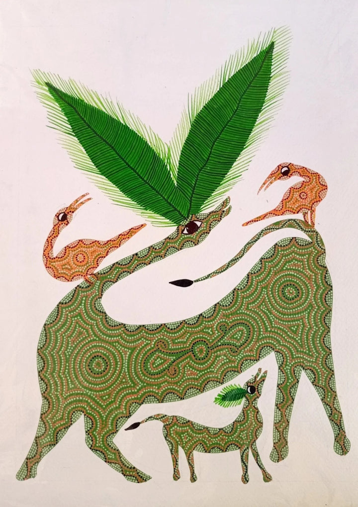 Deers and Birds Bhil Painting by Geeta Bariya Thumbnail