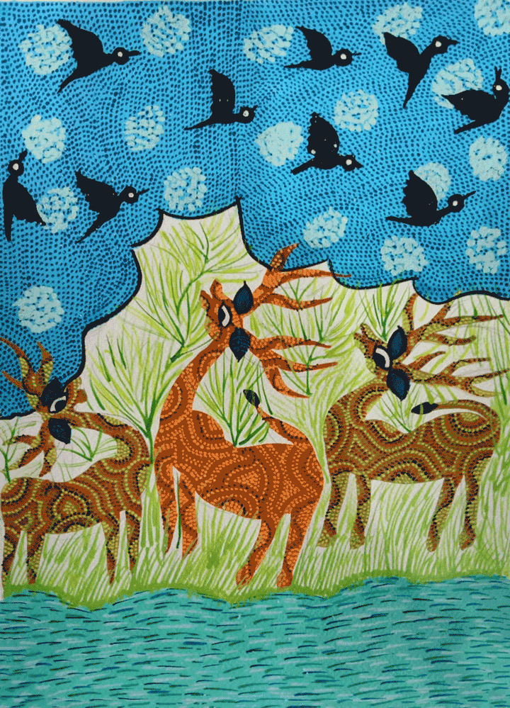 Deers and Birds in Bhil by Geeta Bariya Thumbnail
