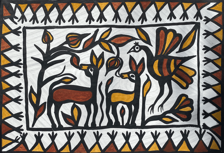 Deers and Peacock in Sohrai by Manikchand Mahto Thumbnail