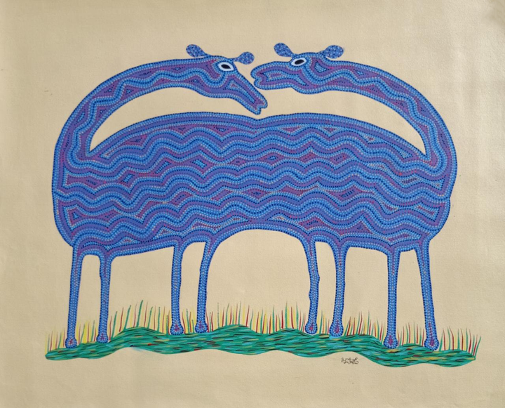 Deers in Liaison Bhil Painting by Bhuri Bai Thumbnail