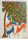 Deers under a Tree, Bhil Art by Geeta Bariya