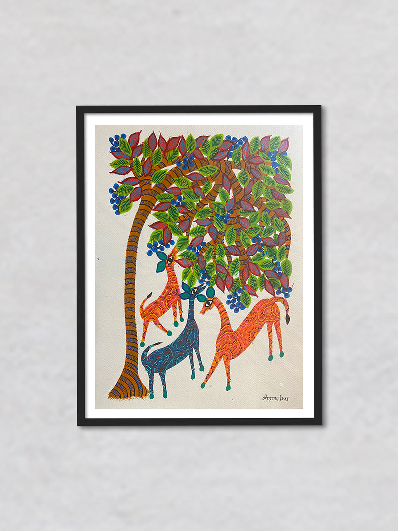 Deers under a Tree, Bhil Art by Geeta Bariya