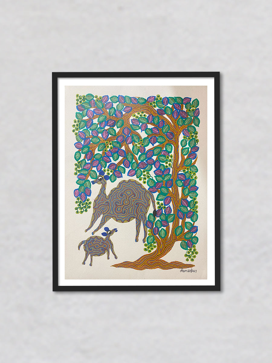 Deer with Tree, Bhil Art by Geeta Bariya