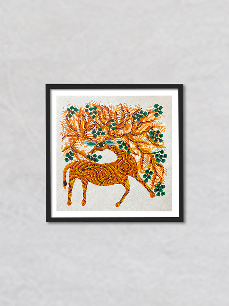 Deer with a Tree, Bhil Art by Geeta Bariya