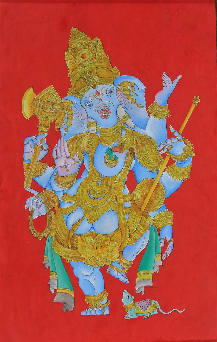 Delightful Lord Ganesh: Kalamkari painting by Sudheer Thumbnail