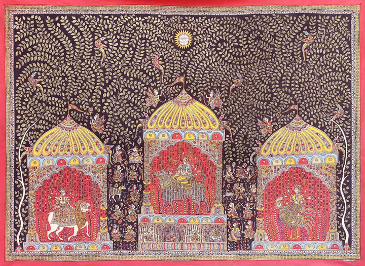 Depiction Of Goddess Durga Meldi And Baochar Mata Ni Pachedi For Home Decor Thumbnail