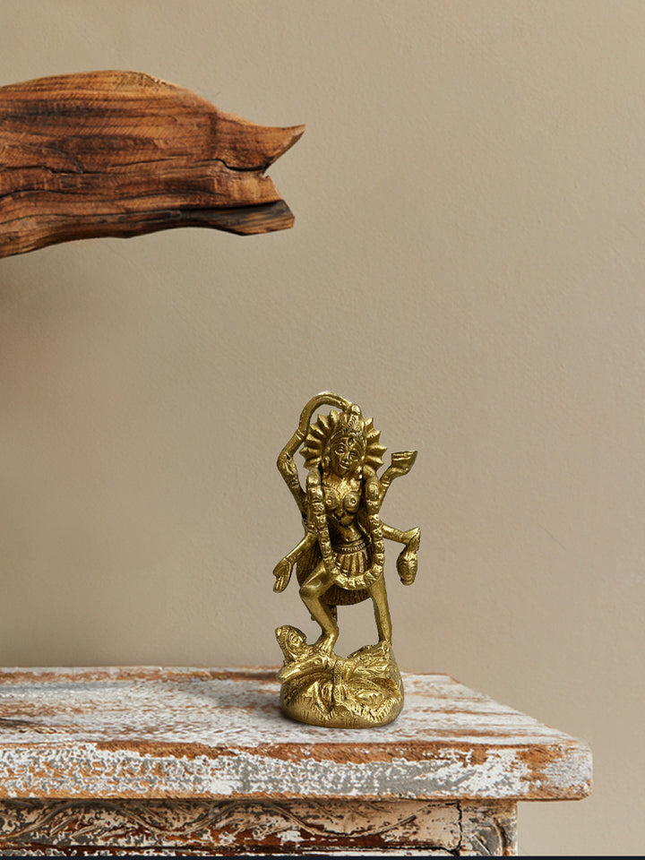 Depiction of Kali Maa's self-reliance and sheild in Brass Work by Pannalal Soni Thumbnail
