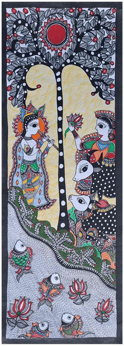 Depiction of Lord Krishna under a tree: Madhubani by Vibhuti Nath Thumbnail