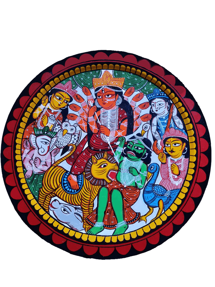 Depiction of Maa Durga in bengal pattachitra Plate art by Manoranjan Chitrakar Thumbnail