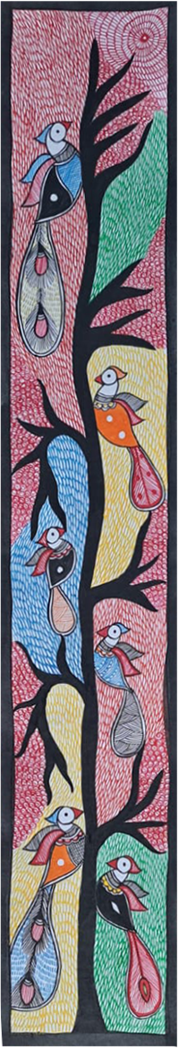 Depiction of a colorful tree owing birds: Madhubani by Vibhuti Nath Thumbnail