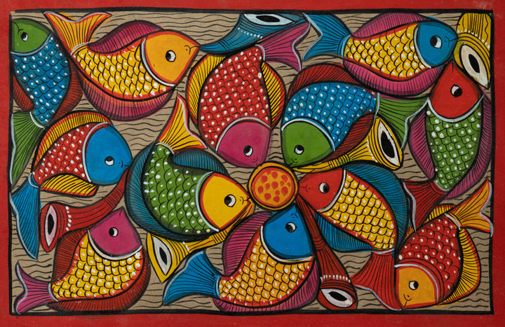 Depiction of fish marriage: Santhal-Tribal Pattachitra by Manoranjan Chitrakar Thumbnail
