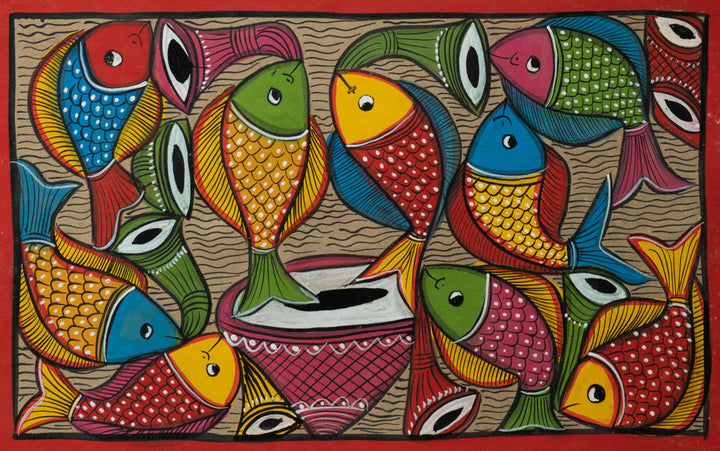 Depiction of fishes: Santhal-Tribal Pattachitra by Manoranjan Chitrakar Thumbnail