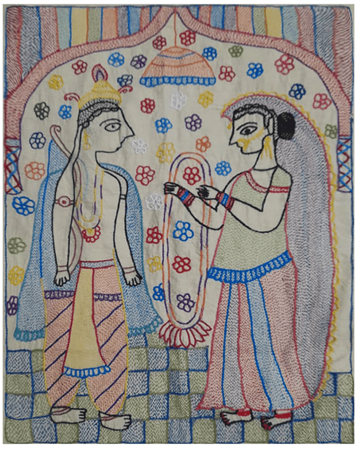 Depiction of garland exchange ceremony: Sujani art by Gudiya Devi Thumbnail