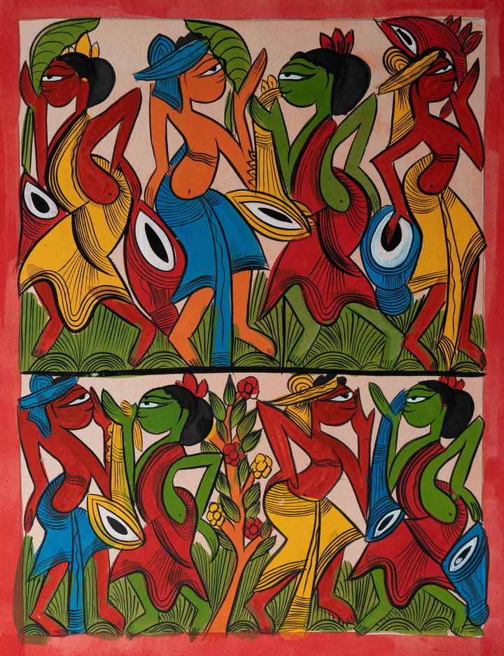 Depiction of tribal dance: Santhal-Tribal Pattachitra by Manoranjan Chitrakar Thumbnail
