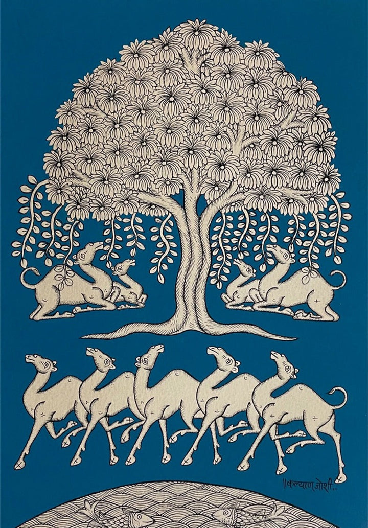 Desert Serenade: A Phad Painting of Camels by Kalyan Joshi Thumbnail