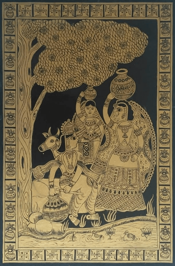 Desire for supreme being: Radha-Krishna scene in Tikuli painting by Ashok Kumar Thumbnail