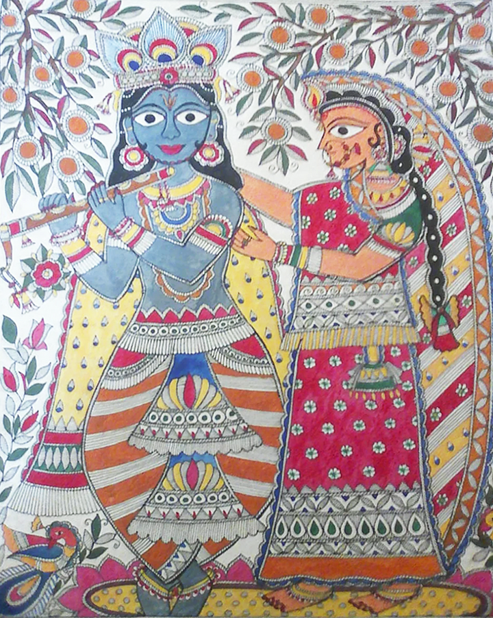 Devotion of Radha: Madhubani painting by Priti Karn Thumbnail