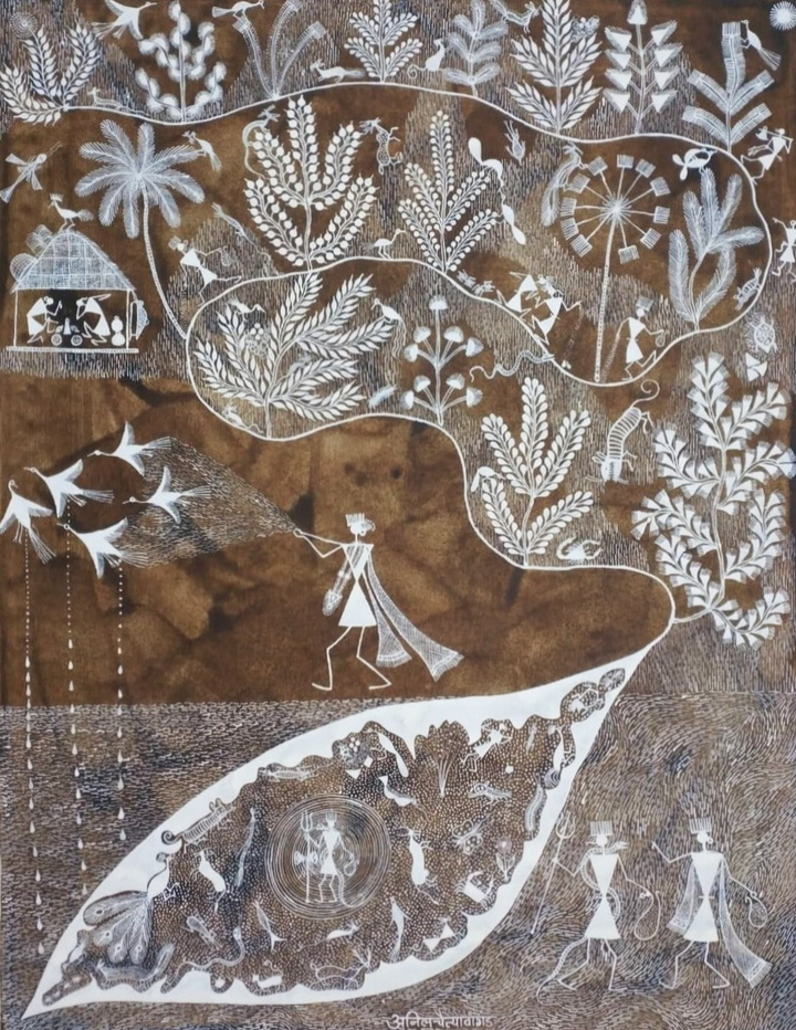 Dhartari (The earth goddess): Warli painting by Anil Wangad Thumbnail