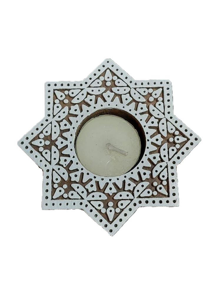 Diamond-star Wooden Block Diya Set by Vikas Singh Thumbnail