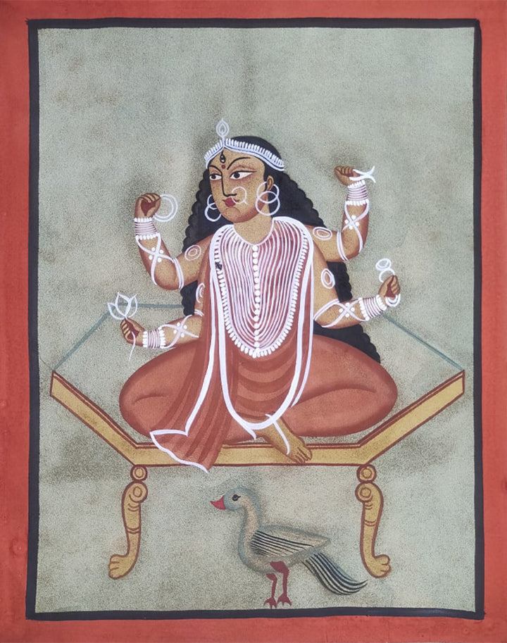 Divine Brilliance Unveiled: Resplendent Maa Saraswati , Kalighat style by Hasir Chitrakar Thumbnail