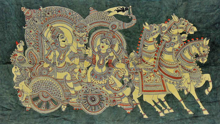Divine Charioteer Krishna: Kalamkari painting by Sudheer Thumbnail