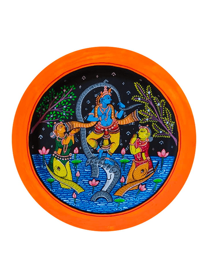 The Subduing of Kaliya Naag by Lord Krishna in Pattachitra Plate by Apindra Swain Thumbnail