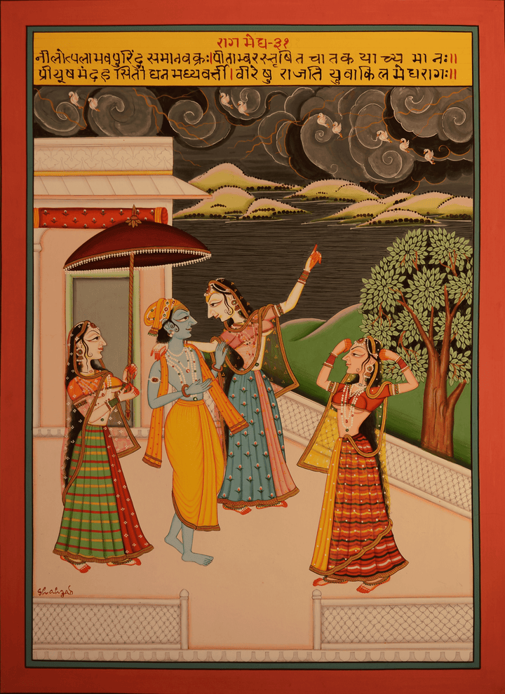 Divine Echoes of Raag Megh in Kishangarh Style of Painting by Shehzaad Ali Sherani Thumbnail