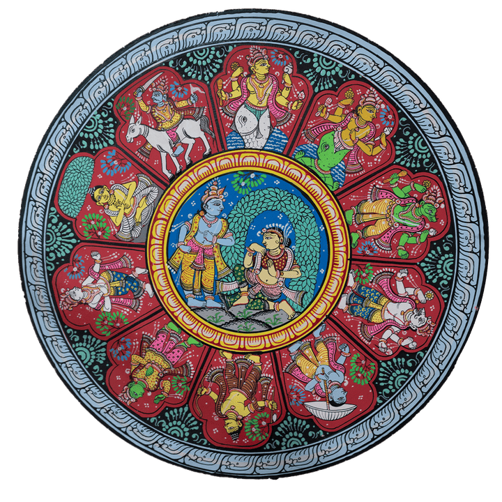 Divine Essence The Multi Color Dus Avatara Krishna - Pattachitra Plate by Apindra Swain for Home Decor Thumbnail
