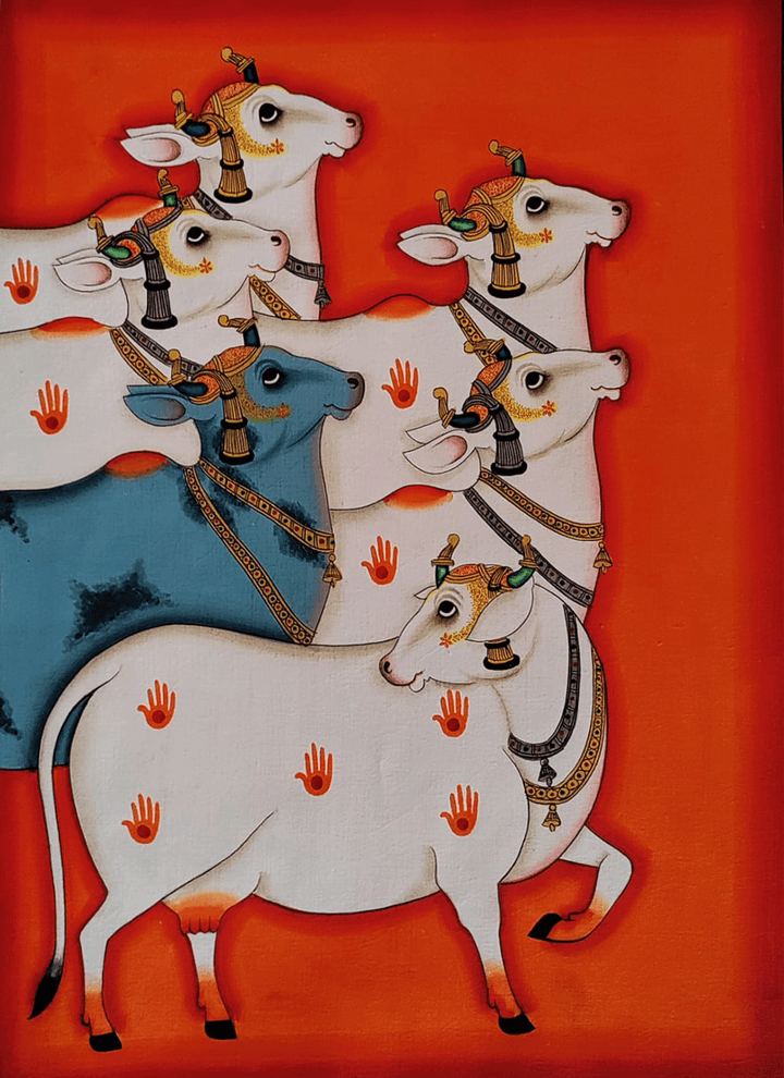 The Divine Cows: A Celestial Pichwai by Dinesh Soni Thumbnail