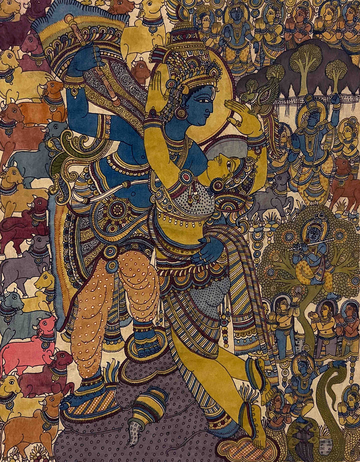 Divine Melody of Love: Krishna's Embrace in Kalamkari by Harinath N Thumbnail