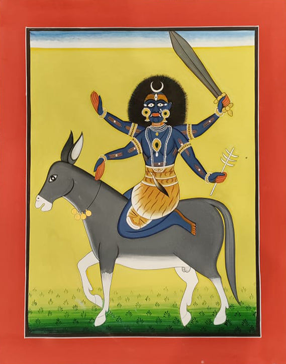 Divine Paradox: Godess Sheetali's tapestry in Basohli portrait Basohli Painting by Aastha Billowria  & Shivakshi Sharma Thumbnail