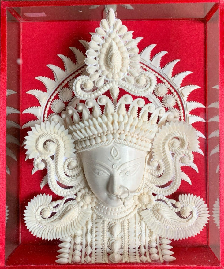 Divine Radiance: The Serene Shola Pith Carving of Goddess Durga by Arup Malakar