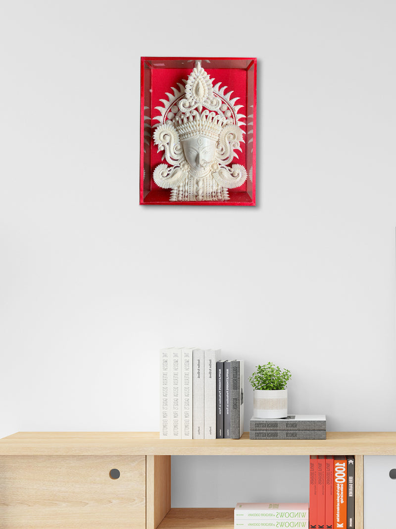Divine Radiance: The Serene Shola Pith Carving of Goddess Durga by Arup Malakar