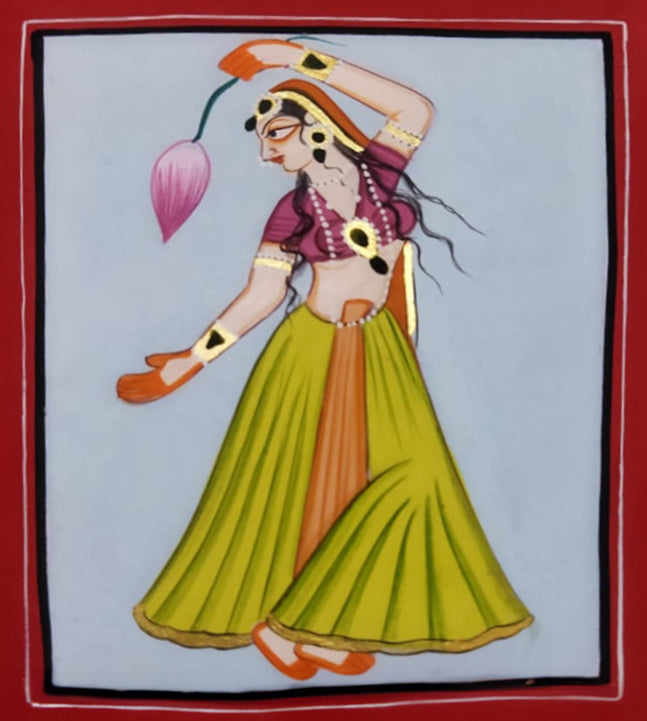Divine Reverence: The Gopi's Graceful and Enchanting Portrait Basohli Painting by Aastha Billowria  & Shivakshi Sharma Thumbnail
