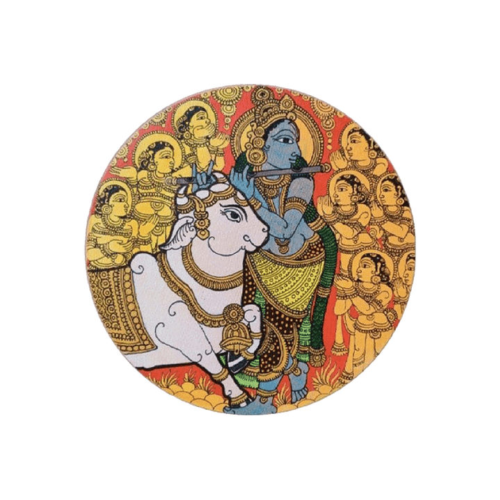 Divine Reverie: Lord Krishna and the Gopis in Kalamkari inspired painting by Harinath.N Thumbnail