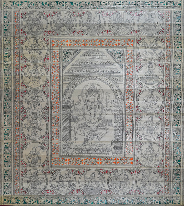 Divine Victories: Lord Ganesh's Triumphs in Thalapatra, Talapatra Painting by Apindra Swain Thumbnail