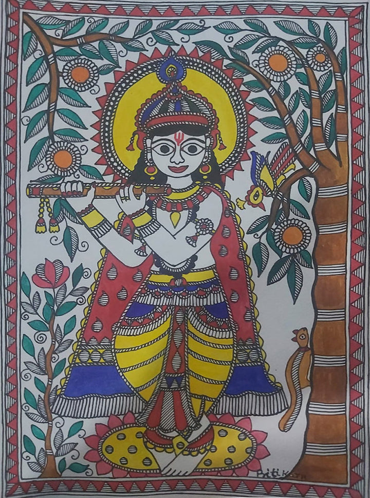 Divine entity - A Mythological Beauty, Madhubani Painting by Priti Karn Thumbnail