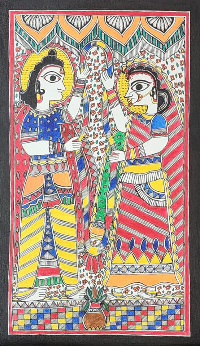 Divine union – A mythological celebration of Madhubani Art, Madhubani Painting by Priti Karn Thumbnail