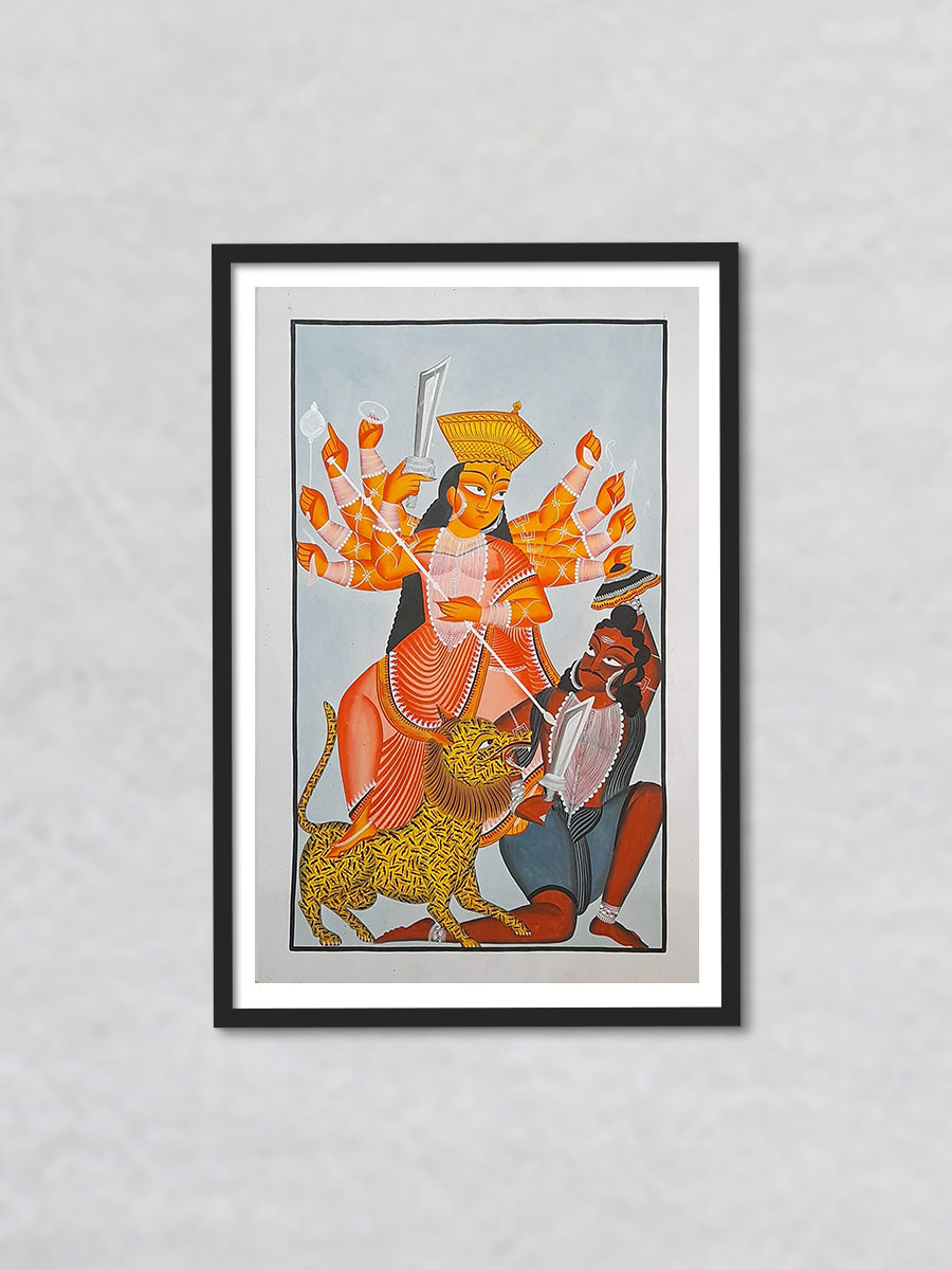 Divine Conqueror Goddess Kali's Khalighat Splendour, Khalighat Painting by Sonali Chitrakar