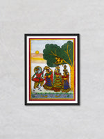 Divine Encounters Celebration of Krishna's Playful Charm Phad Painting by Kalyan Joshi