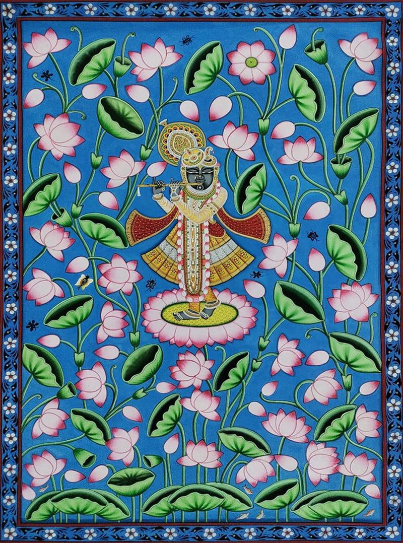 Buy Divine Symphony Shrinathji and his florals Pichwai Painting by Dinesh Soni