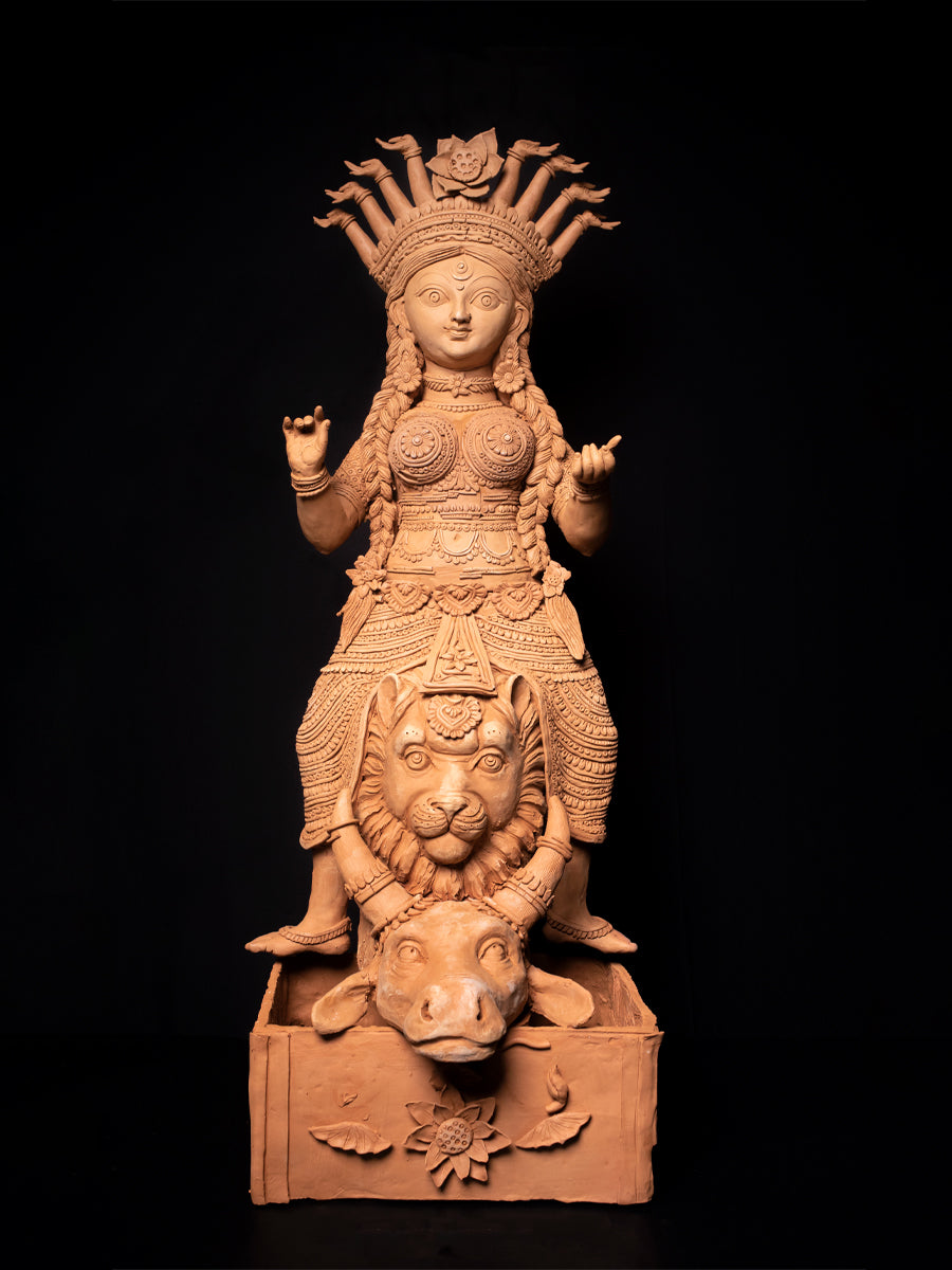 Buy Divine Triumph: Terracotta Chandi Sculpture, Terracotta art by Dolon Kundu