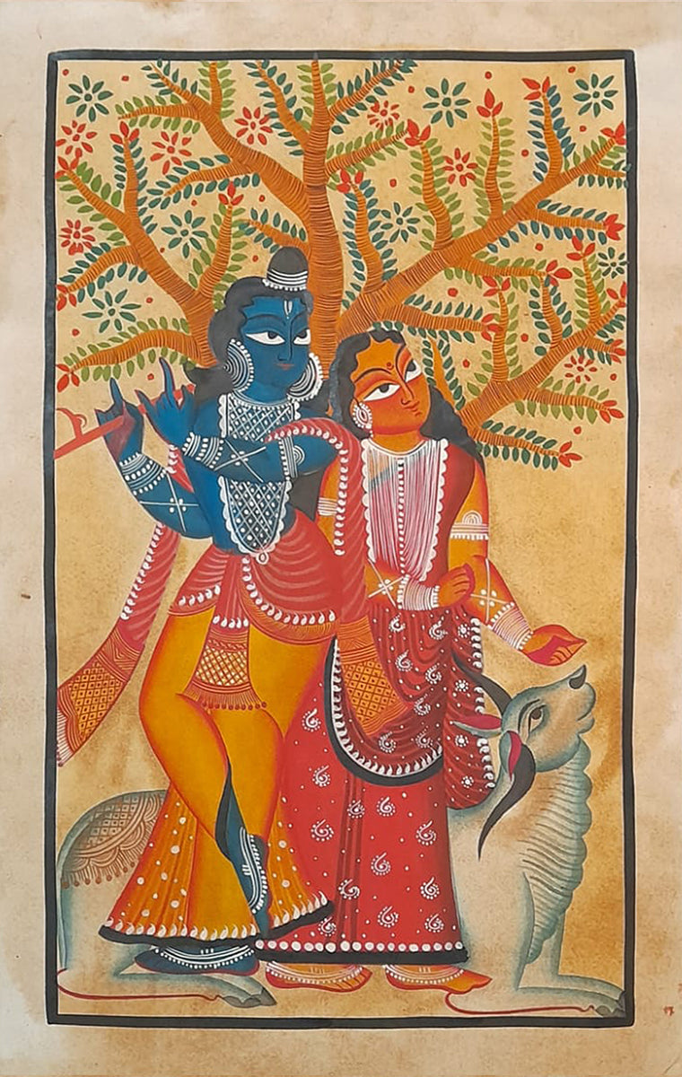 Buy Divine embrace Sacred love blossoms Khalighat Painting by Sonali Chitrakar