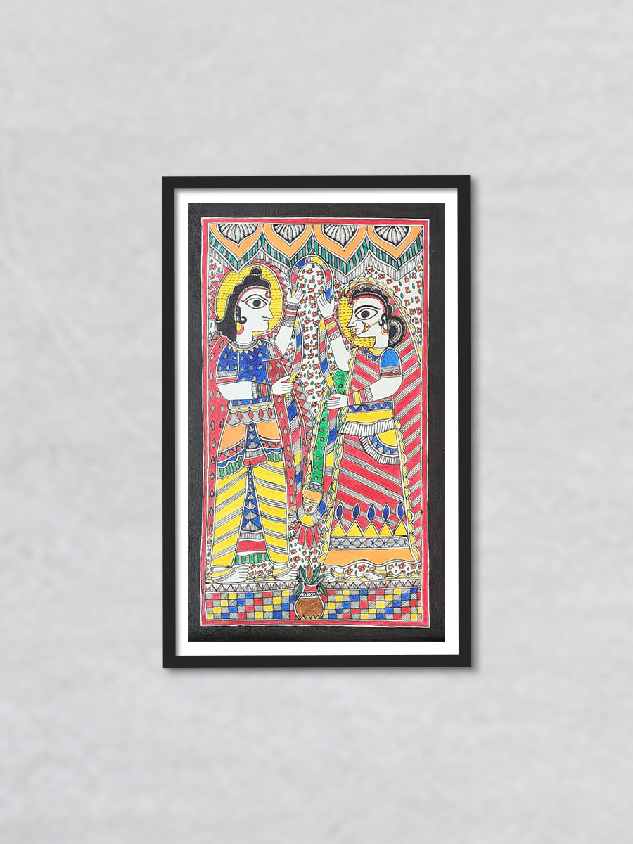 Divine union – A mythological celebration of Madhubani Art, Madhubani Painting by Priti Karn