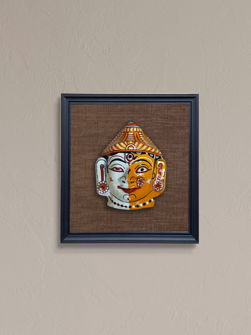 Divinity Untwined: The White-Yellow Ardh-Nareshwar Shiva's Face Paper Mache by Keshab Maharana for sale 