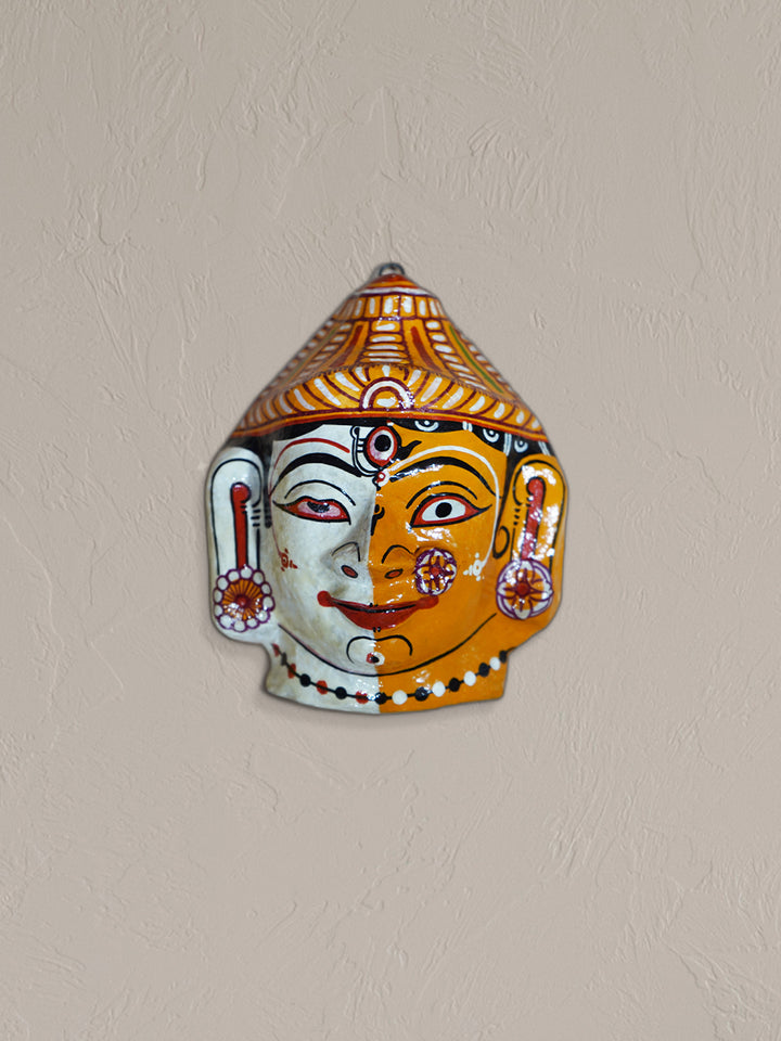 Divinity Untwined: The White-Yellow Ardh-Nareshwar Shiva's Face Paper Mache by Keshab Maharana Thumbnail